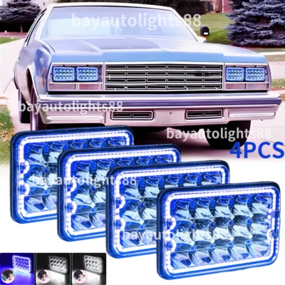 Fit for Chevrolet Impala 1977-1985 4pcs 4x6" LED Headlights Hi-Lo Blue DRL Foto 1 de 4
