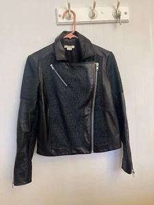 Giacca in pelle con pannelli jacquard Helmut Lang Peak 2013 da donna taglia small - Foto 1 di 18