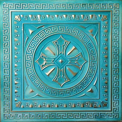 Ceiling Tiles Faux Tin Washed Cyan Gold Decor Barber Wall Panels PL01 10pcs/lot • 159.90$