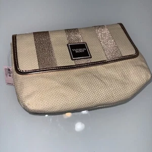 Victorias Secret Straw Purse Pouch Ivory Stripe New S6 - Picture 1 of 6