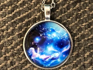 Night time Mermaid necklace glass necklace 22" silver  tone gift #59 halloween - Picture 1 of 2