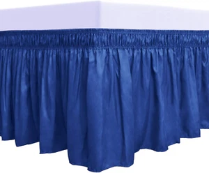 Wrap around Ruffled Bed Skirt with Adjustable Elastic Belt - 18 Inch Drop Easy t - Picture 1 of 12