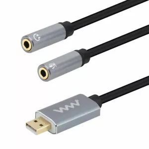 USB-A Male to Dual 3.5mm Female Audio + Mic Splitter External Sound Card Cable  - Picture 1 of 4