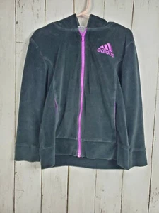 Adidas Girls Velour Full Zip Hoodie Long Sleeve Black/Purple Size 6 Nice - Picture 1 of 7
