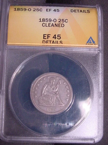 1859-O SEATED LIBERTY QUARTER ANACS XF 45 DETAILS BETTER DATE COMBINED SHIPPING Cover