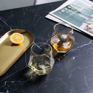 European Style Gold Edged Plastic Hexagonal Household Transparent Whiskey Gl _pw - Picture 1 of 10