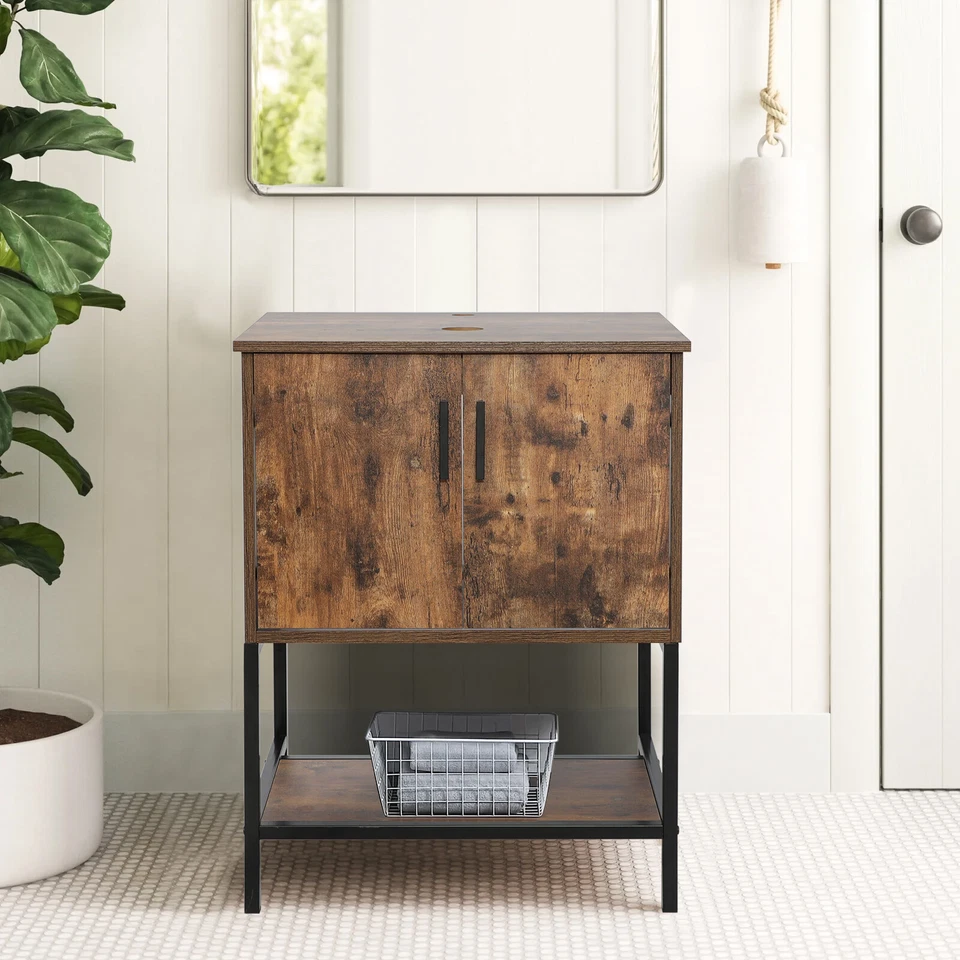 Juego de tocador de baño moderno de 24" con lavabo de vidrio templado marrón Foto 1 de 4