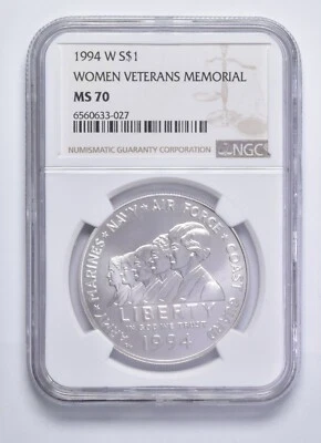 1994-W Women's Veteran Memorial Commemorative Silver Dollar MS70 NGC - Image 1 of 4