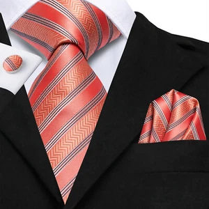 US Grey White Green Striped Men Woven Tie Set Necktie Hanky Cufflinks - Picture 1 of 196