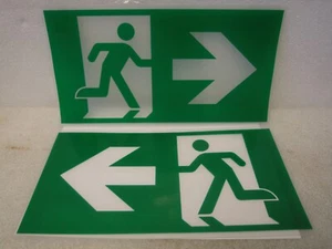LOT 2 X GREEN EMERGENCY EXIT SIGN RUNNING MAN 12"" X 6-1/2"" LEFT RIGHT ARROW *NEW - Picture 1 of 3