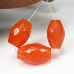 24.28 Ct Natural Fanta Orange Carnelian 3 Dumble Faceted Beads-A2058 - Picture 1 of 2