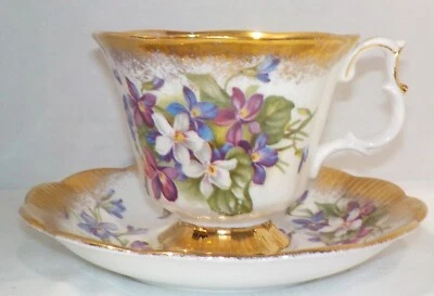 VNTG ROYAL ALBERT Золотой герб серии фиолетовый ножки чашка и блюдце тяжелый золотой отделки - Изображение 1 из 4