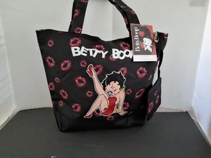 Betty Boop große schwarze Beuteltasche und Geldbörse neu mit Etikett Reißverschluss 17x12 Lippen - Bild 1 von 4