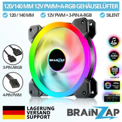 BRAINZAP A-RGB LED 120 mm 140 mm Gehäuse Lüfter Case Fan 12V PWM Silent 1700 RPM - Bild 1 von 4
