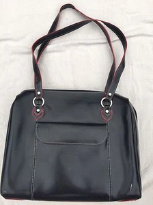 McKlein Laptop Bag Tote Black Faux Leather Red Piping Organization - Picture 1 of 12