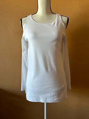 Top JOAN VASS Blanco Mezcla Algodón Hombro Abierto Manga Larga Talla Pequeña/0 Foto 1 de 4