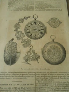 Une montre du 17ème siècle inventé par Beaumarchais Gravure Print 1853 - Imagen 1 de 1