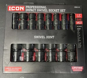 ICON Professional Impact Swivel Socket Set 14pc 1/2 Drive SAE 13US-14 (2907) New - Picture 1 of 2