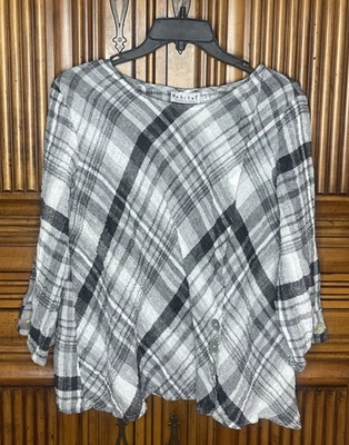 Habitat Womens Top Medium Gray White Plaid Textured Linen Blend - Image 1 of 4