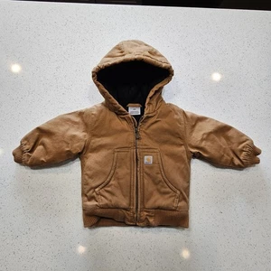 Carhartt Jacke Säugling Kleinkind 12M braun Canvas Mantel gesteppt gefüttert Kapuze Reißverschluss - Bild 1 von 5