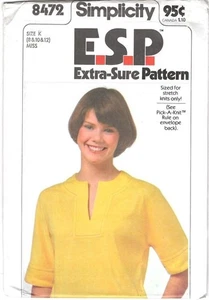 Pattern Simplicity E.S.P. Misses' Pullover Top Sz 8 & 10 & 12 Vintage NEW - Imagen 1 de 2