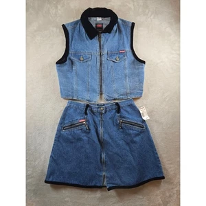 Vintage GoodFellows Collection Denim Set Weste Minirock Junior L Samtbesatz *lesen - Bild 1 von 14