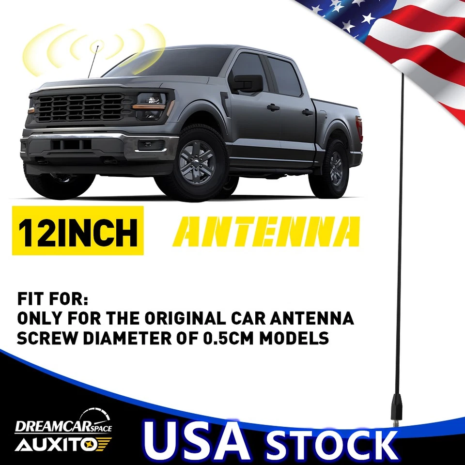 Antena de mola preta 12" aço inoxidável mastro AM/FM para ajuste 1982-03 2004 Chevrolet S10 - Imagem 1 de 4