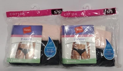Lote de 2 bikini Hanes para mujer 100 % algodón paquete de 2 valor negro/rosa talla 5/S Foto 1 de 3