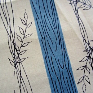50cm x 92cm Blue Green Yellow Striped Floral Crisp Vintage Cotton Fabric 1950s - Picture 1 of 7