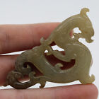 Pendentif amulette chinoise en jade sculpté à ciel ouvert forme de dragon phénix D229