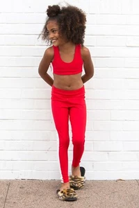 Spiritual Gangster Sports Bra Girls Size 6 Bralette Tulip Red Yoga Glitter New - Picture 1 of 5