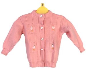 Vintage Carson Pirie Scott 100% Orlon Acrylic Pink Embroidered Cardigan Toddler - Picture 1 of 3