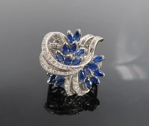 Anillo retro de diamantes de 1,50 quilates de 1950 y 4,0 quilates zafiro platino talla 3 - Imagen 1 de 8