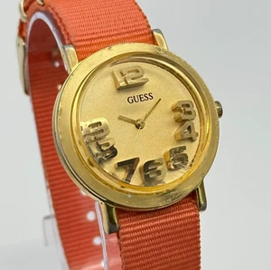 Vintage 1994 Unisex Gold Tone GUESS Watch, 3D Raised Numbers, Salmon Band, 36mm - Picture 1 of 8