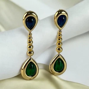 Pendientes colgantes vintage Christian Dior Runway llamativos verde azul Gripoix - Imagen 1 de 10