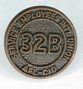 Vintage Workers Union Local 32B Lapel Collar Hat Pin Service Employees AFL-CIO - Picture 1 of 4