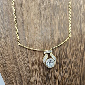 MONET Art Deco Rhinestone Gold Tone Collar Necklace Signed - Picture 1 of 8