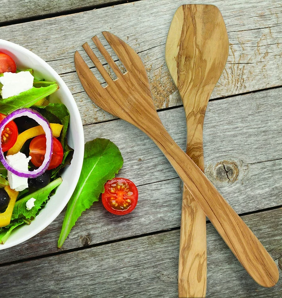 Eddington 50012 Italian Olive Wood Salad Server Handcrafted in Europe 2-Pi...