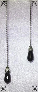 Handcrafted Genuine Faceted Teardrop Black Onyx Gemstone Silver Ceiling Fan Pull - Picture 1 of 3