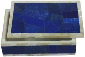 Joyero individual hecho a mano lapislázuli con incrustación de fregona mosaico piedra Ge... - Imagen 1 de 11