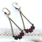 Michal Negrin Earrings With Deep Red Swarovski Crystals Floral Long Chain Gift