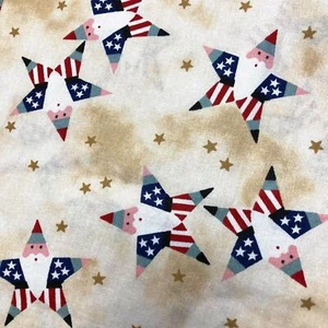 Santa Stars on neutral star background 100% Cotton 1.75 yards to quilt or sew - Picture 1 of 5