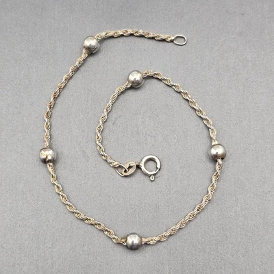 De Colección Plata Esterlina Cuerda Retorcida Cadena Tobillera Acentos con Cuentas Joyería de Playa Foto 1 de 4