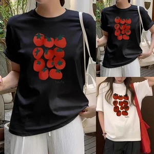 Loose Fit Women Summer T Shirt Tomato Print Short Sleeve Casual Vintage Top - Picture 1 of 28