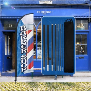QSUM Barbiere Negozio Bandiera Piuma,8Ft Barbiere Negozio Pubblicità Swooper Bandiera con Pol - Foto 1 di 12