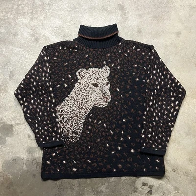 Suéter de cuello alto tejido guepardo ediciones básicas vintage para mujer M negro leopardo Foto 1 de 4