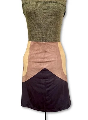 NUEVO CON ETIQUETAS Minifalda Vintage Oso Dorado Gamuza Marrón Tostado Lápiz Retazos Talla S Foto 1 de 4