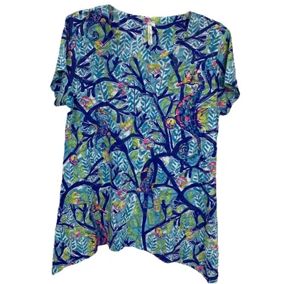 LULU B Shirt Women's Sz S Multicolored Seahorse & Coral Print Tee Tunic Top - Image 1 of 4