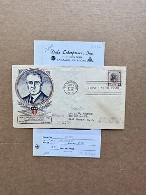 US 1938 Prexy FDC +Pres Wilson #832 +1$-Stamp +Blue & Red Cachet +Reg Use - Image 1 of 2