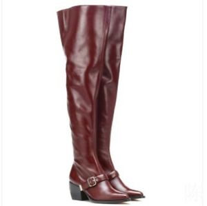 Cowboy Overknee High Boots Pointy Toe Patent Leather Chunky Heel Shoes Runway US